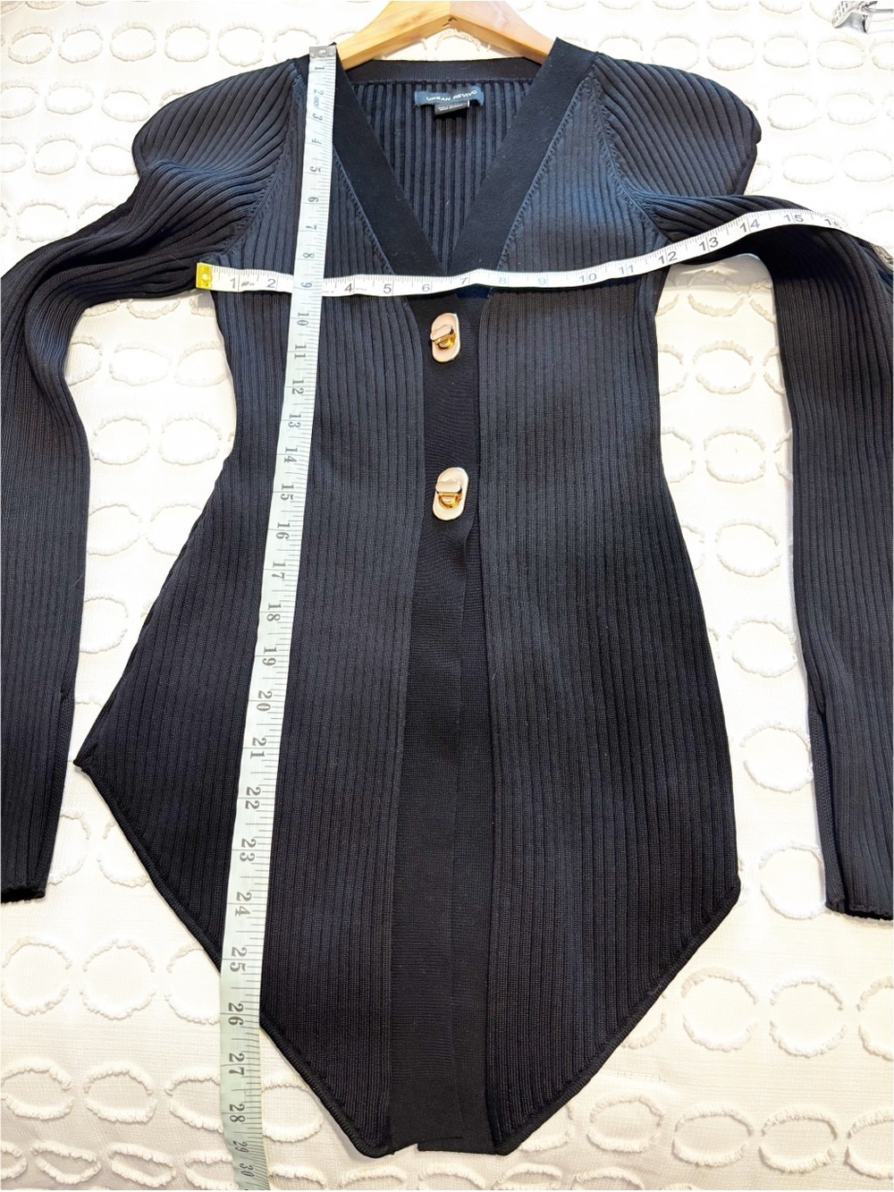 Urban Revivo Turn Lock Wave Sleeve Cardigan Ribbed Long Sleeve Black size 2 - Picture 7 of 7